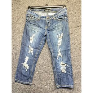 YMI Women's Distressed Capri Jeans Ripped Stretch Denim Blue Size 3